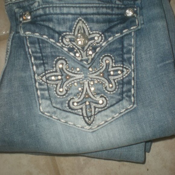 Miss Me Blue Boot Cut Jeans with Silver Embellishments - Picture 2 of 10